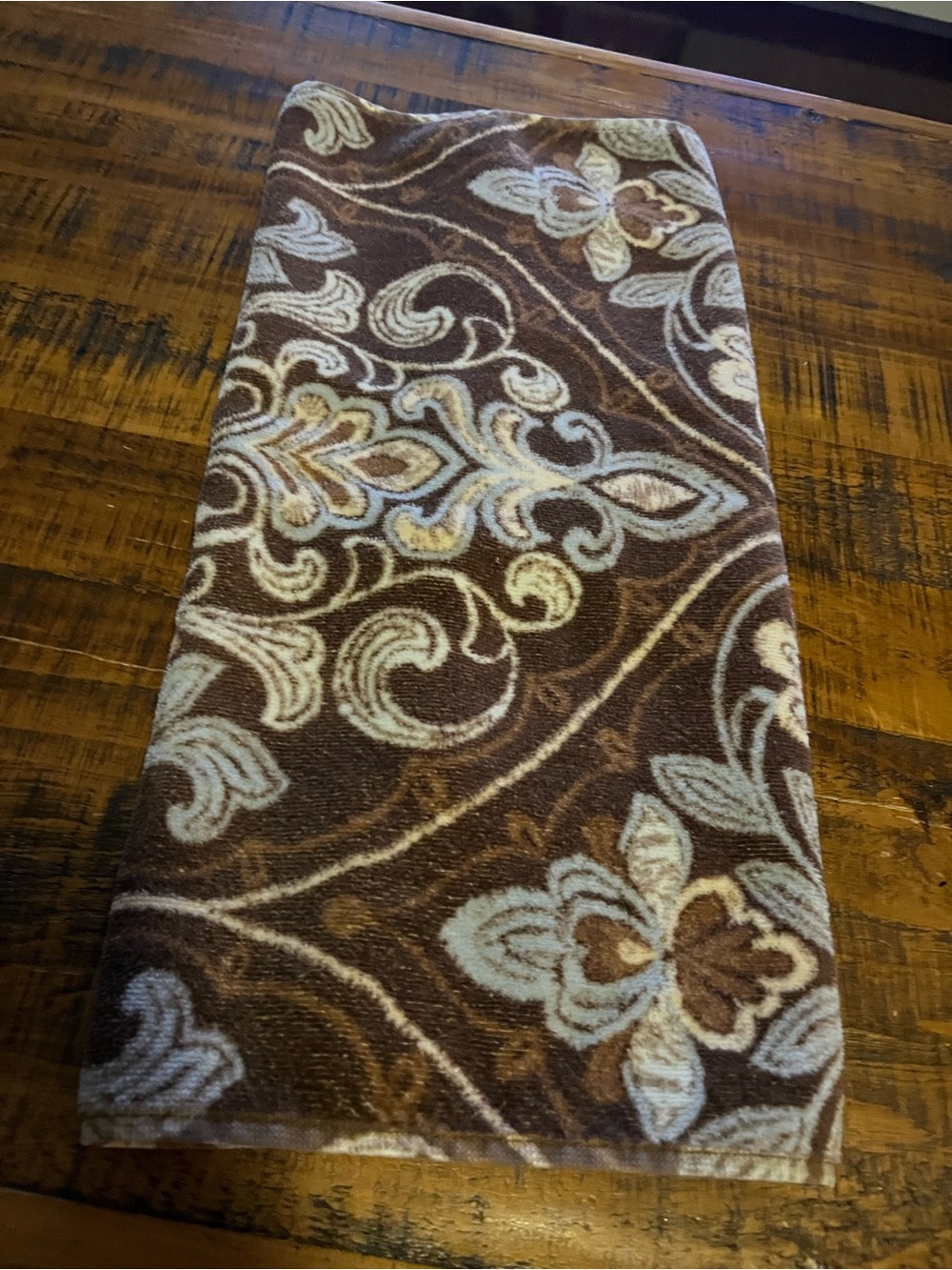 Brown and Light Blue Floral Plush Hand Towel